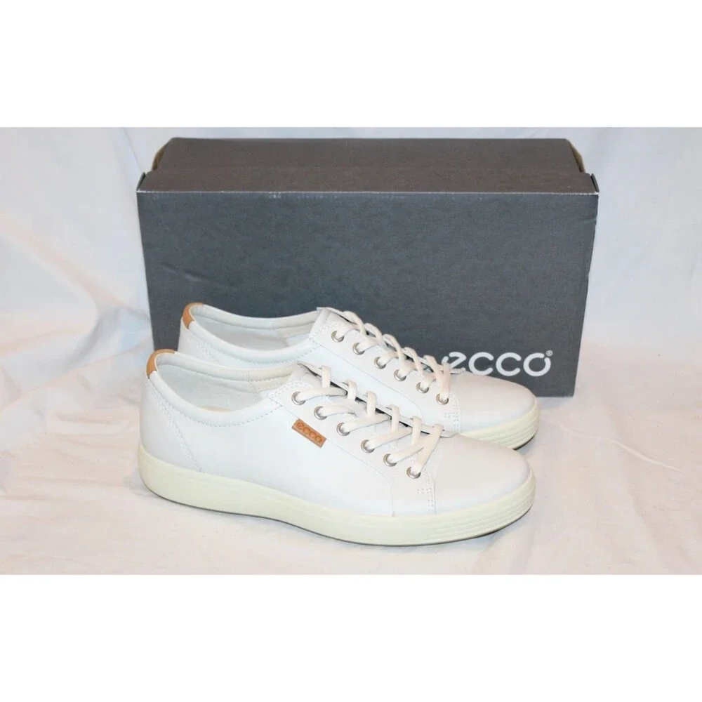 Ecco Soft 7 Men's Leather Low Top Casual Athletic Sneakers EU 42 US 9 WHITE $300